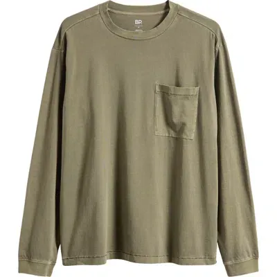 Bp. Oversize Long Sleeve Pocket T-shirt In Olive Night Washed