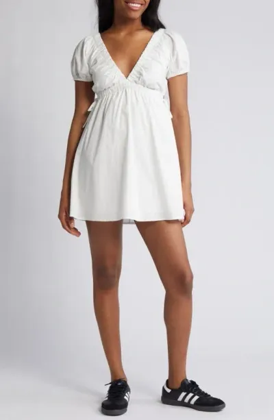 Bp. Puff Sleeve Poplin Minidress In White Blanc