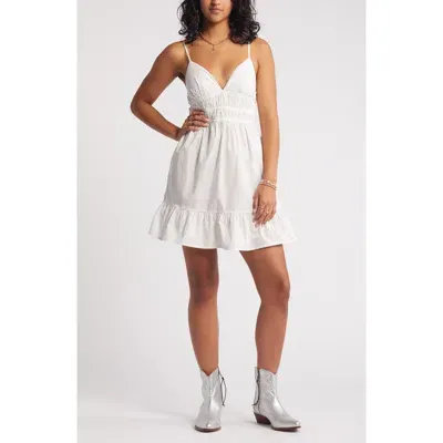 Bp. Shirred Waist Minidress In White Blanc