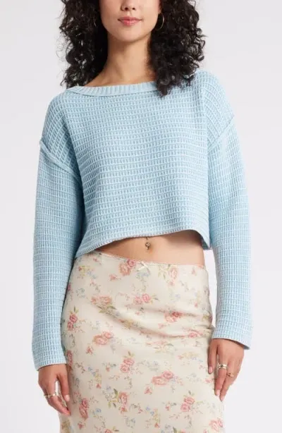 Bp. Textured Crop Cotton Sweater In Blue Falls