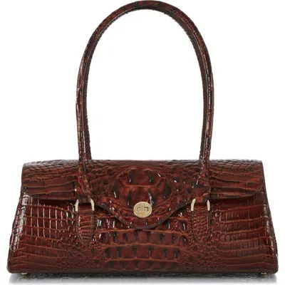 Brahmin Dayan Croc Embossed Leather Satchel In Pecan