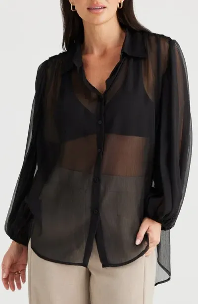 Brave + True Brave+true Eden Lattice Yoke Sheer Button-up Shirt In Black