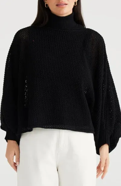 Brave + True Brave+true Emilie Mesh Stitch Turtleneck Sweater In Black