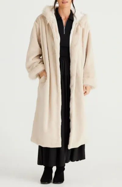 Brave + True Brave+true Hooded Faux Fur Coat In Vanilla