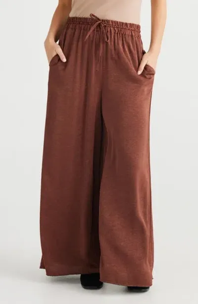 Brave + True Brave+true Liza Wide Leg Damask Pants In Cocoa