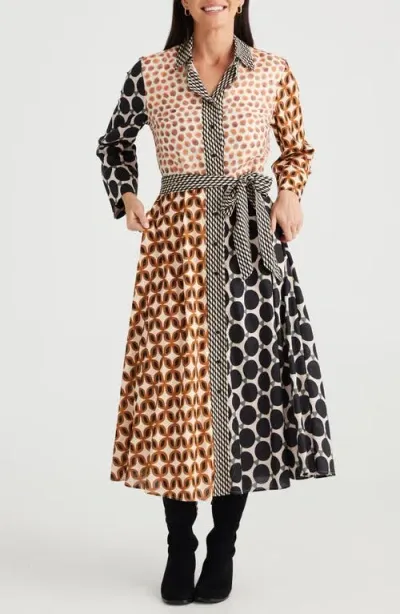 Brave + True Brave+true Lucy Mixed Print Long Sleeve Maxi Dress In Gingerbread