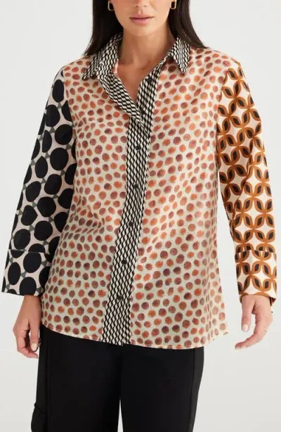 Brave + True Brave+true Lucy Print Colorblock Button-up Shirt In Gingerbread