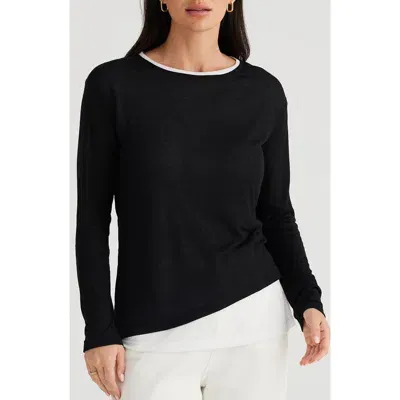 Brave + True Brave+true Mandy Long Sleeve Ringer T-shirt In Black