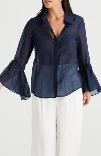 Brave + True Brave+true Miranda Bell Sleeve Button-up Shirt In Navy