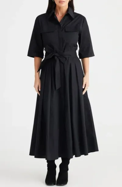 Brave + True Brave+true Rossellini Pleated Cotton Shirtdress In Black