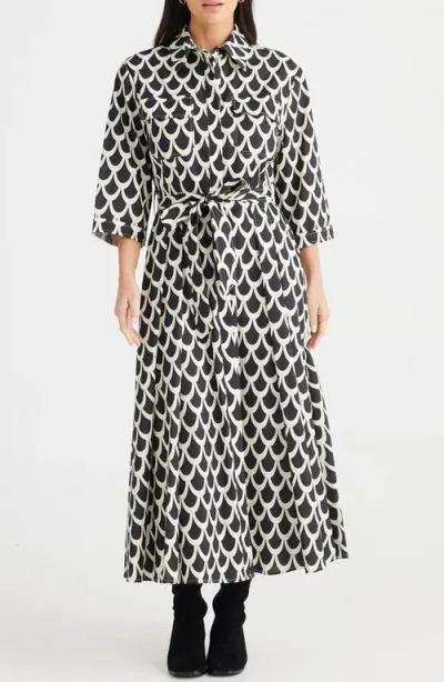 Brave + True Brave+true Rossellini Scallop Print Pleated Cotton Shirtdress In Network