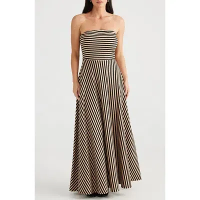 Brave + True Brave+true Thandie Stripe Strapless Maxi Dress In Tan With Black Stripe