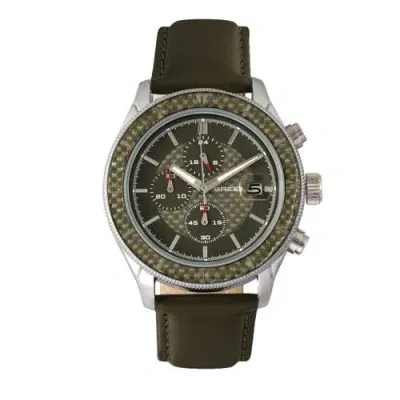 Breed Maverick Chronograph Leather-band Watch W/date In Silver/olive