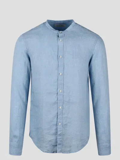 Brian Dales Mandarin Collar Linen Shirt In Blue