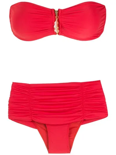 Brigitte Leaf-detail Bikini Set In Red