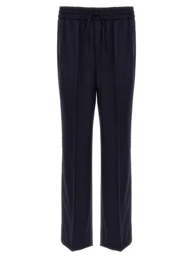 Brioni Trousers Straight Leg Elastic Waistband In Navy