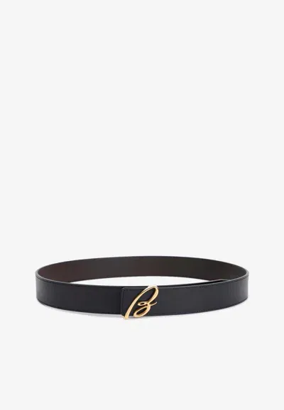 Brioni B Buckle Leather Belt In Black