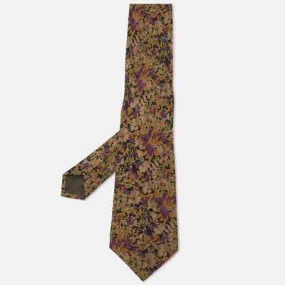 Pre-owned Brioni Brown Floral Printed Silk Tie