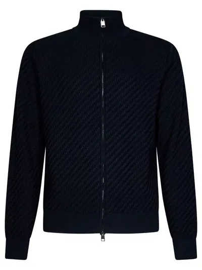 Brioni Embossed-finish Zip-up Jumper In Black