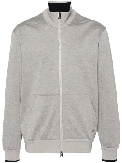 Brioni Embroidered-logo Sweatshirt In Grey