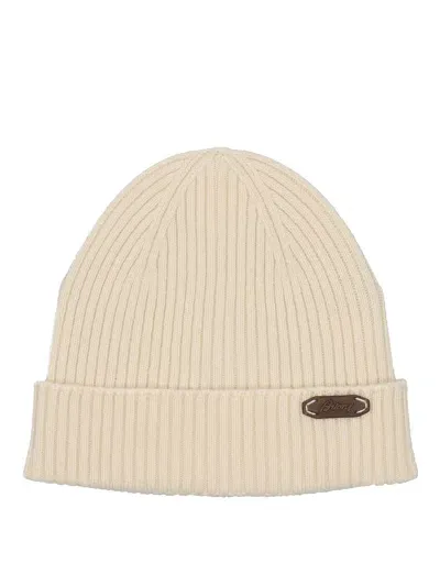 Brioni English Ribbed Beanie In White