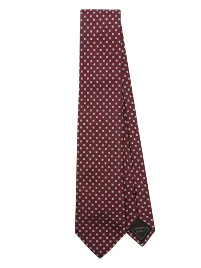 Brioni Geometric-jacquard Tie In Red