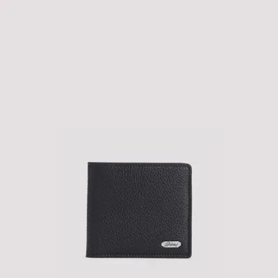 Brioni Grained Leather Card Case In Black Taupe