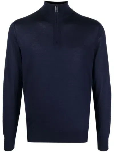 Brioni Mock Neck Whit Zip In Blue