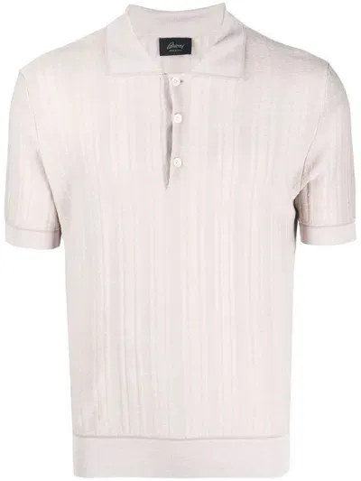 Brioni Knitted Polo Shirt In Neutrals