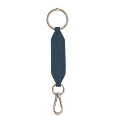 Brioni Leather Logo Keychain In Blue