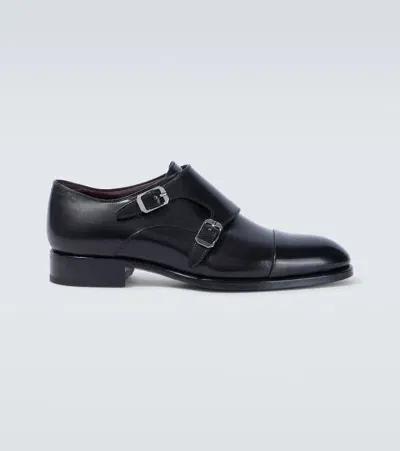 Brioni Leather Monk Strap Shoes In Black