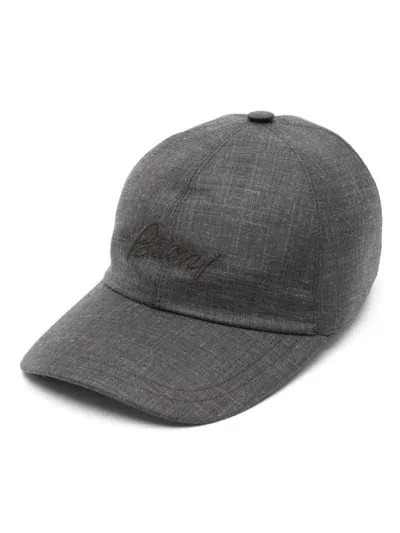 Brioni Logo-embroidered Cap In Grey