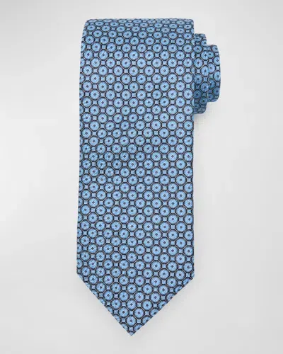 Brioni Men's Circle-print Silk Tie In Black Blue