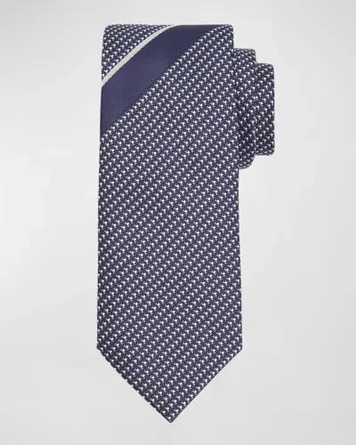 Brioni Men's Placed Stripe Silk Tie In Greypurpl