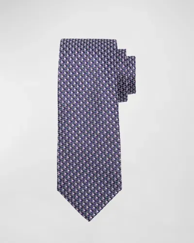 Brioni Men's Woven Geometric Silk Tie In Pink Purpl