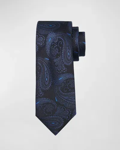 Brioni Men's Woven Paisley Silk Tie In Midnight B