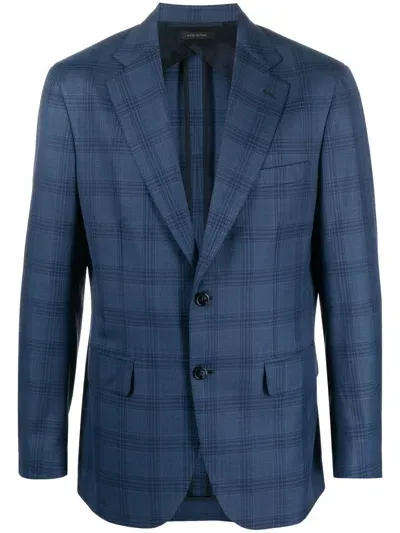 Brioni Plaid Notched-lapels Blazer In Blue