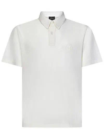 Brioni Golf Logo White Polo Shirt In Panna