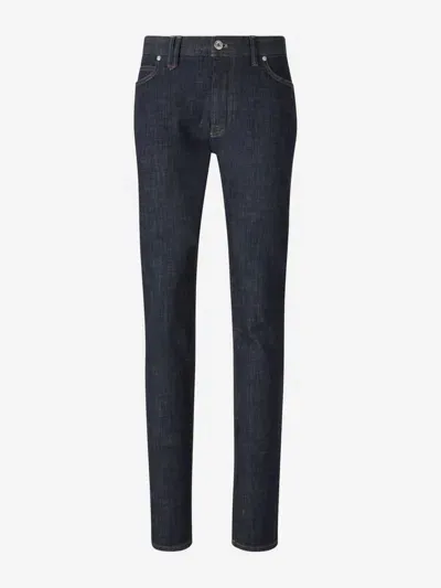 Brioni Logo-patch Straight-leg Jeans In Denim Dark Blue