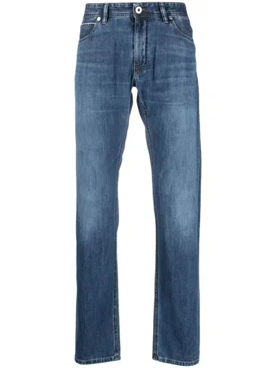 Brioni Straight-leg Cotton Trousers In Blue