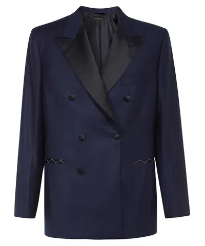 Brioni Virgilio Dbr Double-breasted Virgin Wool Jacket In Blue