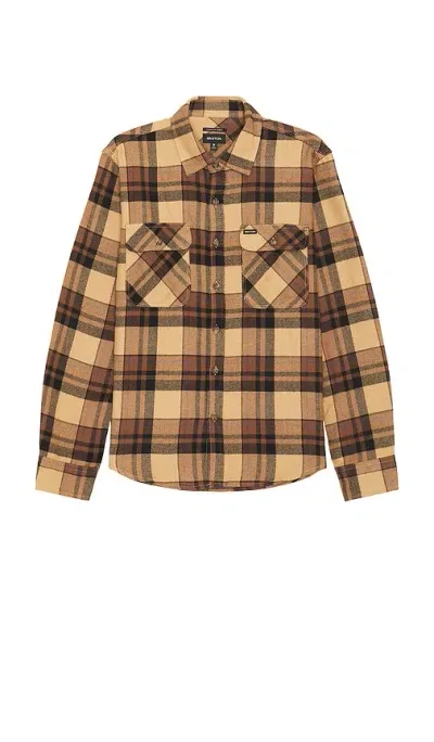 Brixton Bowery Flannel In Tiger's Eye  Pinecone Brown  & Washed Bl