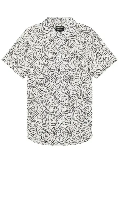 Brixton Charter Print Short Sleeve Shirt In Off White & Black Ripple