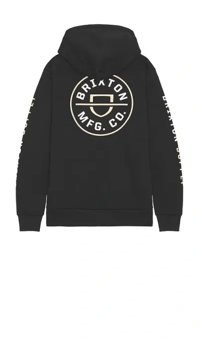 Brixton Crest Hoodie In Black  Sand  & White