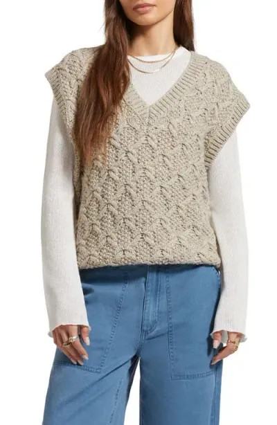 Brixton Lafayette Oversize Sweater Vest In Marled Beige