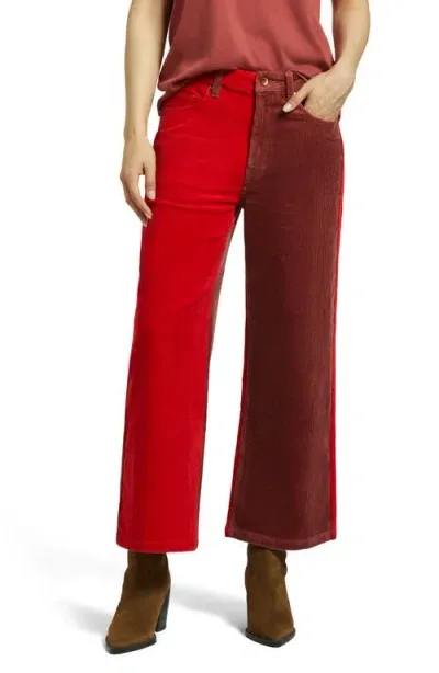 Brixton Margo High Waist Two-tone Crop Cotton Corduroy Pants In Cowhide/mars Red Cord