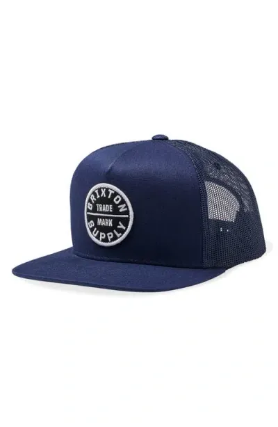 Brixton Oath Mp Snapback Trucker Hat In Washed Navy/washed Navy