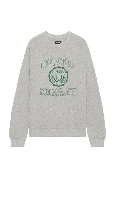 Brixton University Crew Sweater In Heather Grey & Pine Needle