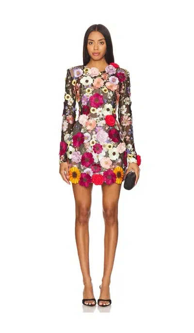 Bronx And Banco Bouquet Maraya Long Sleeve Mini Dress In Black Multi