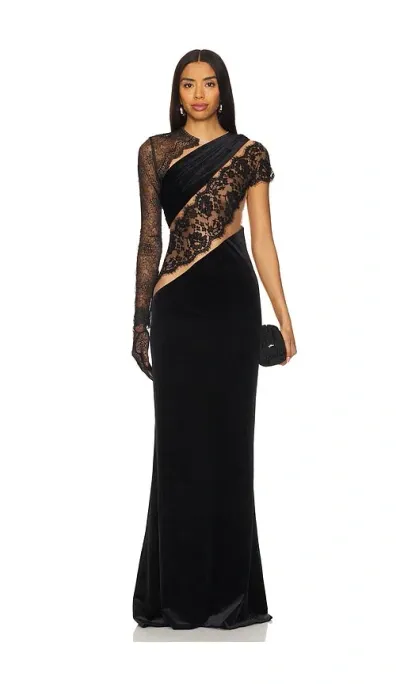 Bronx And Banco Cobra One Shoulder Gown In Black